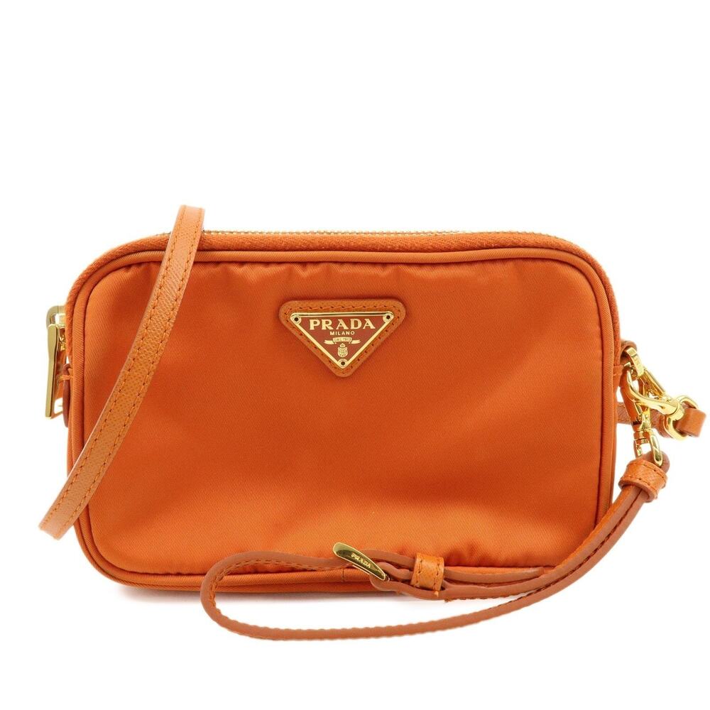 Prada Triangle Logo Nylon Leather Crossbody Bag Orange